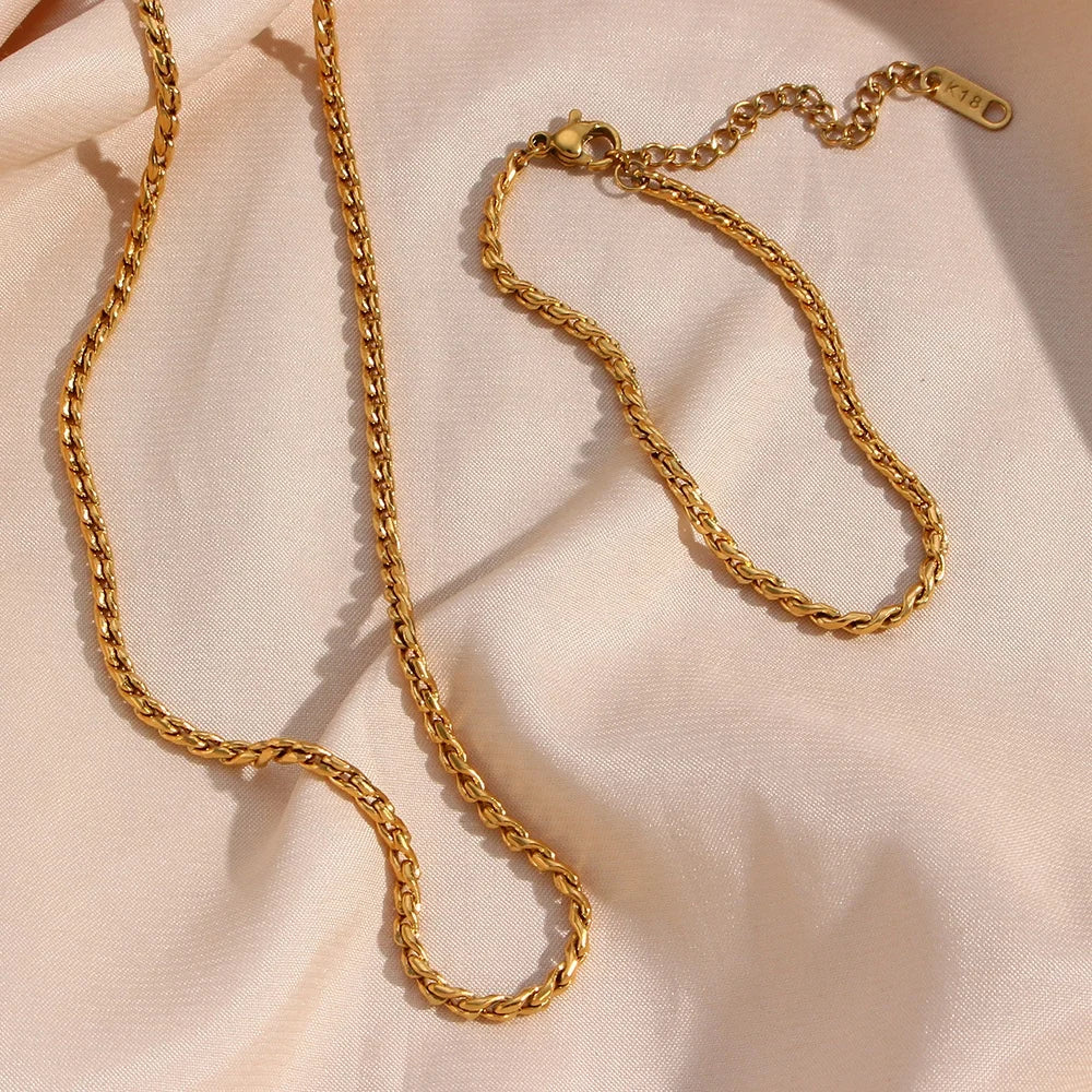 Dreamshow Rope Chain Necklace Stainless Steel Thin Chain Dainty Gold Plated Stainless Steel Chain Necklace Jewelry Sets