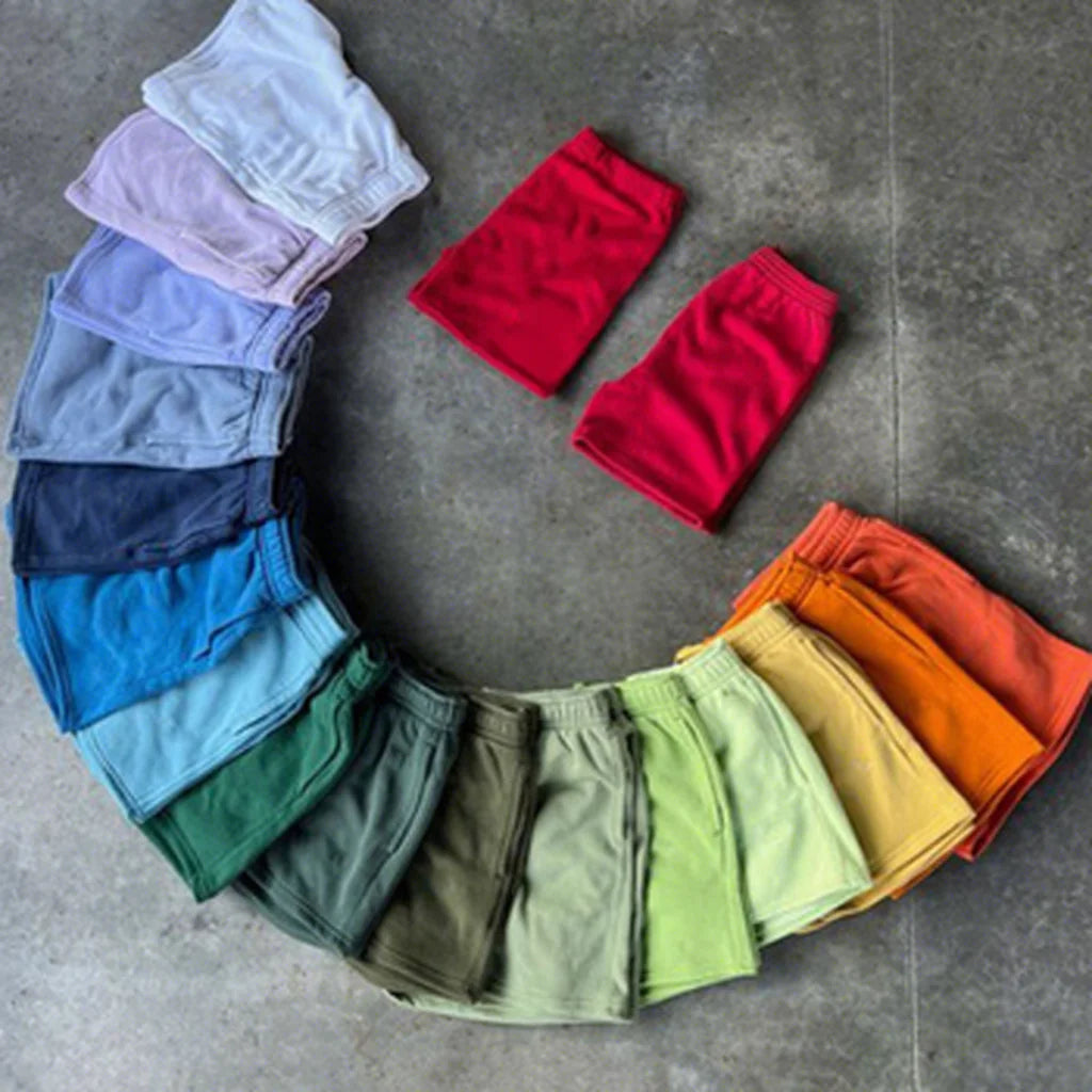 Custom Heavy Weight Cotton Pants Raw Hem Ripped Plain Fleece Streetwear Shorts Sports Drawstring Cargo Joggers Acid Wash Shorts