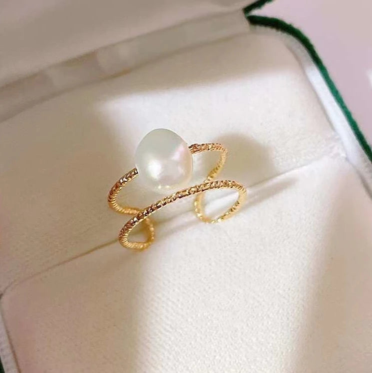 Bazaar Explosion Ladies Fashion Ring Freshwater Baroque Pearl Red Natural Style Gold Plated Trendy Women's Net Gold Pearl Ring