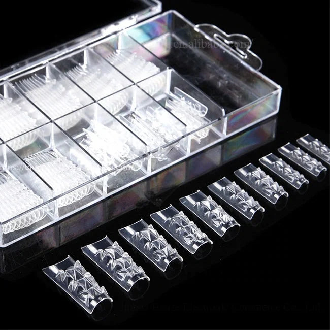 60Pcs/Box 10 Size Clear Diamond French Style Mold Glass Nail Tips Essential 3d Crystal False Nails Tips