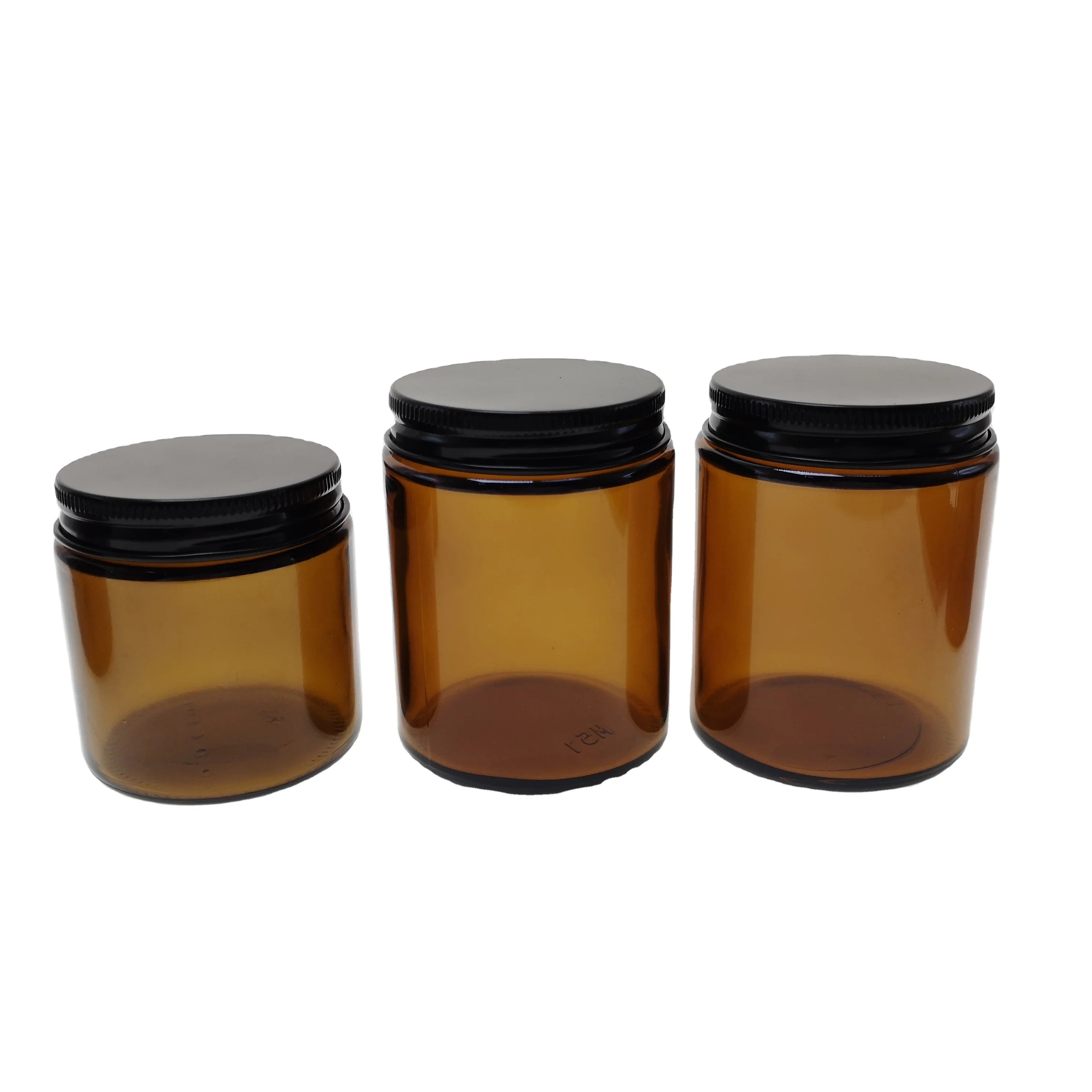 Hot Sale Amber 4oz 5oz 6oz 8oz Glass Candle Jar with Metal Black Lids