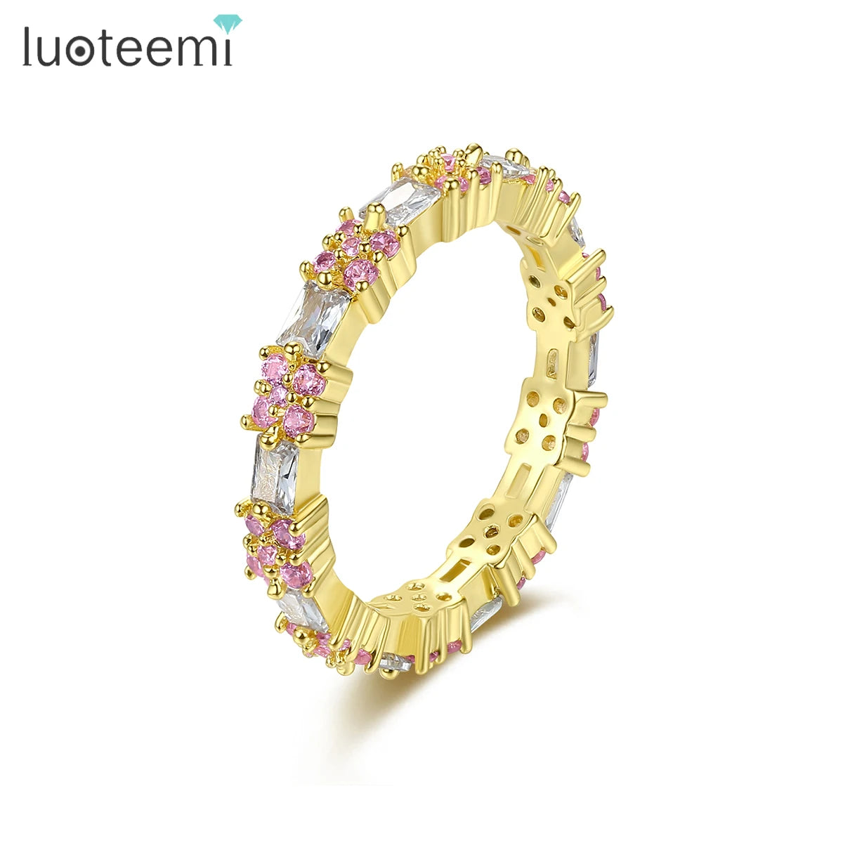 LUOTEEMI Colorful Dainty Gold Korean Woman Accessory Chunky Pink Color Cute Fashion Flower Ring