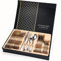 Cutlery Box Service for 6Include Knife Fork Spoon Luxury Silver 24 Piece Stainless Steel Gold Cutlery Flatware Set