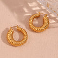 Hollow Chunky Hoop Earring Engraved Gold Plated Jewelry Tarnish Free Stainless Steel Earring Wholesale