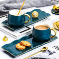 250ML Green Coffee Cup and Saucer Set With Spoon Ceramic Milk Tea Cup Breakfast Hotel Use Tableware Couple Mug Birthday Gift Box