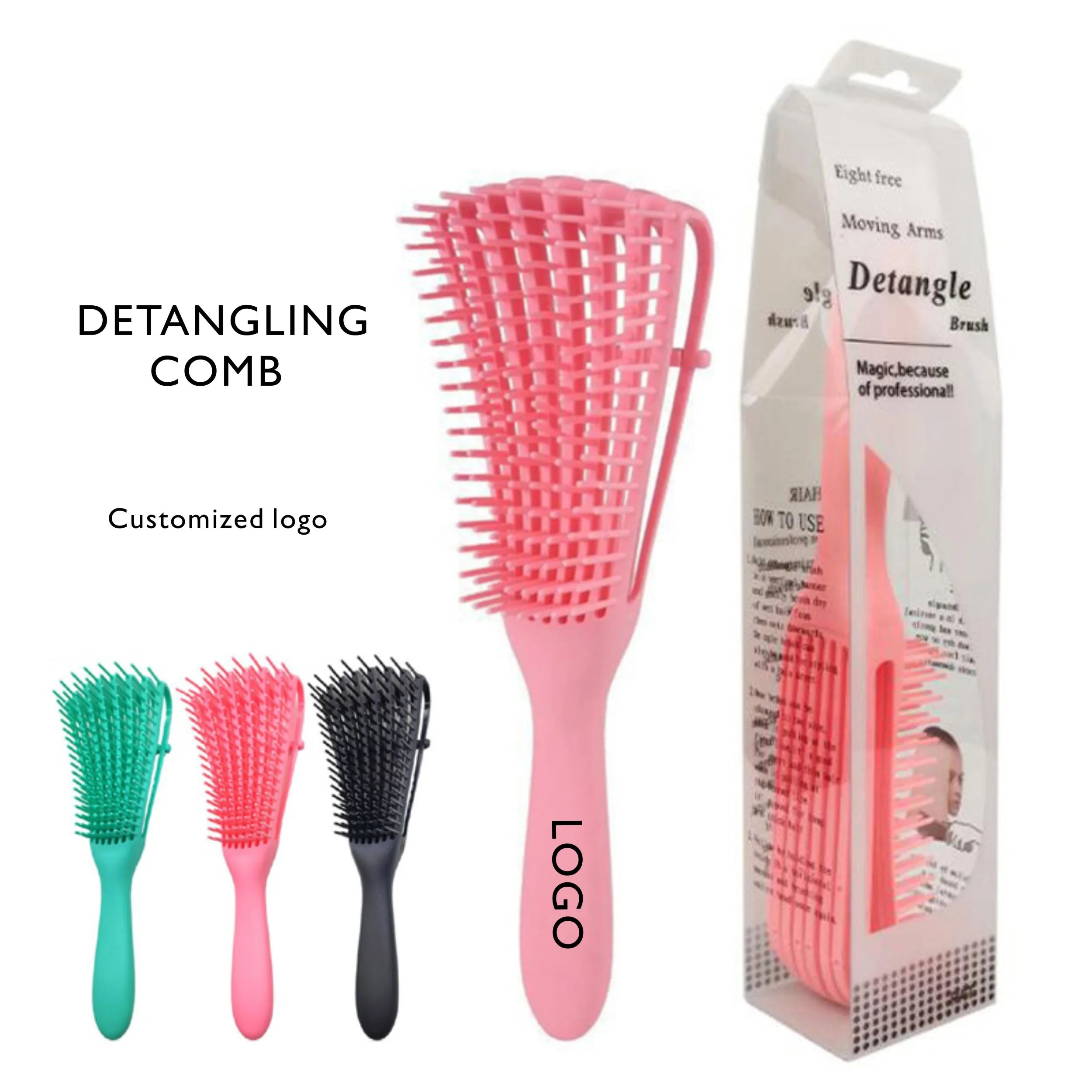 Customized Women's Colorful Plastic Soft Bristle Salon Detangler Brush Comb for Curly Hair