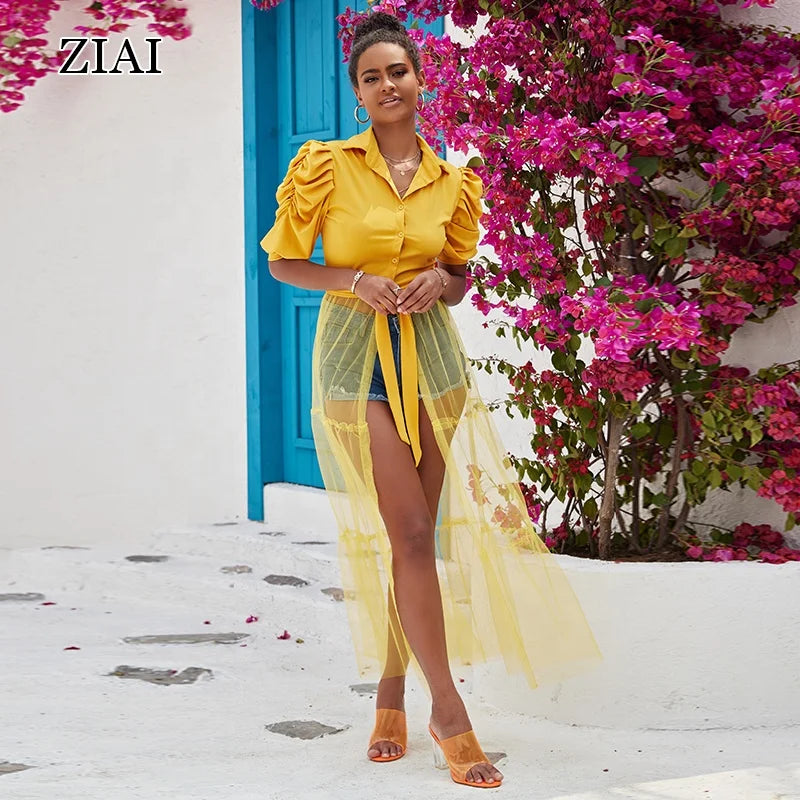 Fashion Women Shirt Short Sleeve Shirt Gauze Skirt Casual Summer Design Sense