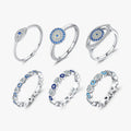 Sparkling Clear Cubic Zirconia Rings for Women Fine Fashion Jewelry 925 Sterling Silver Delicate Blue Ghost Evil Eyes Ring