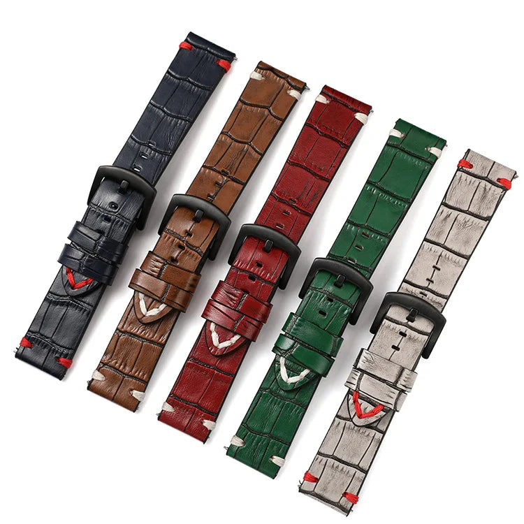 Alligator Watch Strap Accessories Handmade Stitching Quick Release 20mm 22mm Crocodile Pattern Leather Watch Band