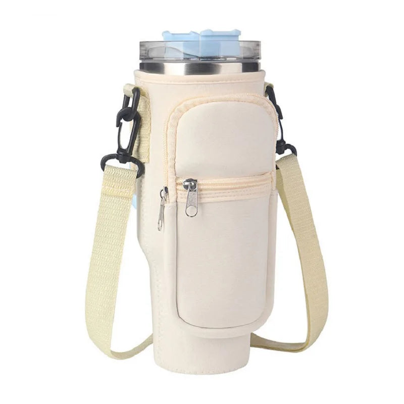 Custom Logo Zipper Phone Pocket Pouch Neoprene 40oz Tumbler Cup Sling Water Bottle Carrier Holder Sleeve Bag with Shoulder Strap