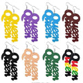 New Fashion Colorful African Wood Letter Earrings Geometric Hollow Letter Queen Drop Earring for Girls