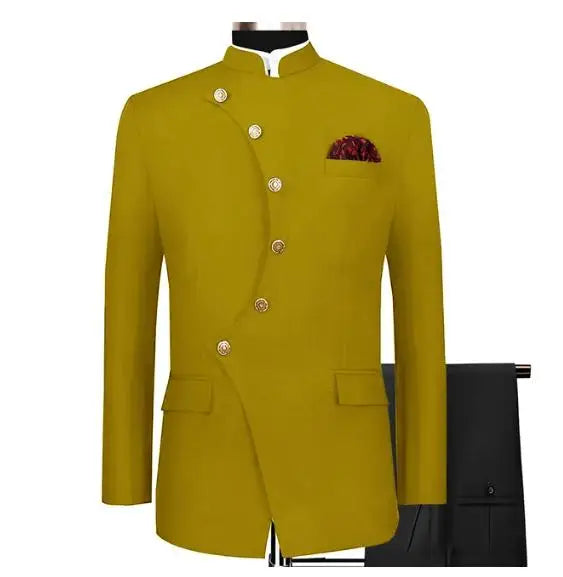 Golden Stylish Men's Suit 2 Piece Set Single Breasted Design Blazer Wedding Tuxedo Formal Groom Jacket Pants Elegant Men's Dress