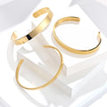 Casual Sporty Custom Logo Engraved Geometric Stainless Steel C Shape Bracelet 18k Gold Plated Bangle Fashion Accessory