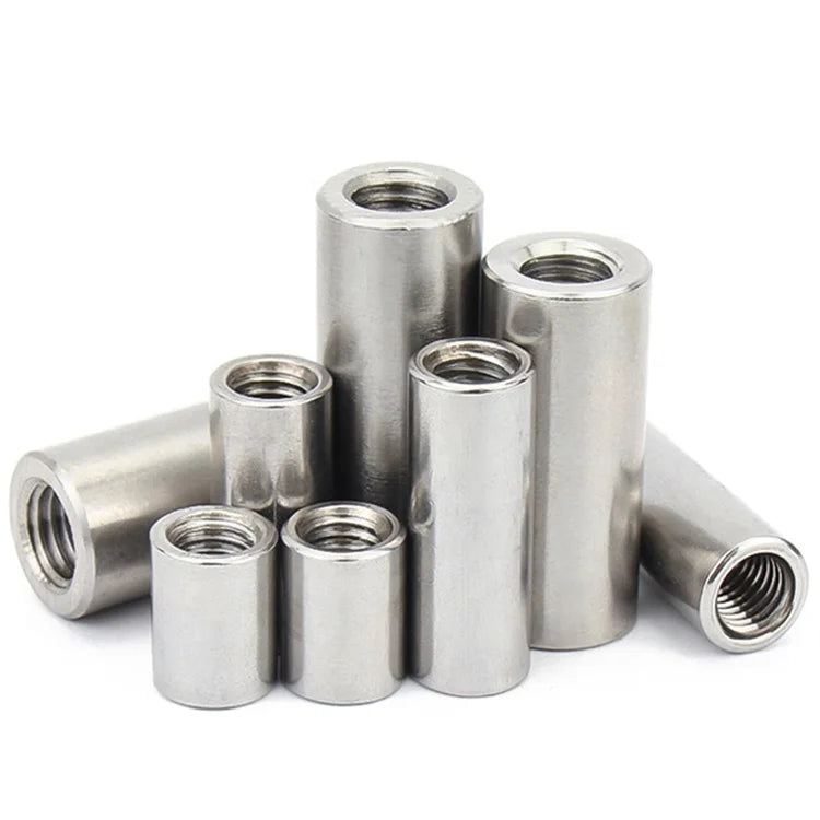 304 Stainless Steel M3 M4 M5 M6 M8 M10 M12 M14 M16 Round Rod Female Threaded Sleeve Nuts