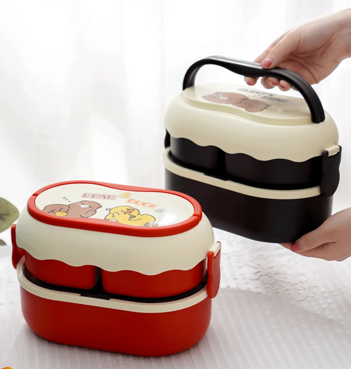 Degradable Portable PP Plastic Kids School Bento Lunch Box with Cutlery