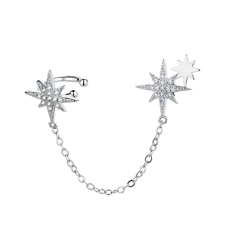 A Piece Women Earring Minority Light Luxury Flash Diamond Integrated Rice Word Eight Star Ear Bone Ear Stud Earrings