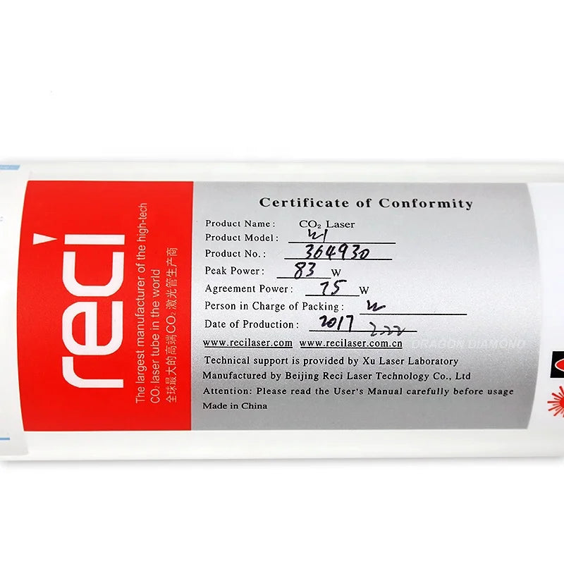 Co2 Laser Tube 80w 100w 150w Reci W1 W2 W4 W6 W8 Laser Tubes for Precision CO2 Laser Cutting and Engraving