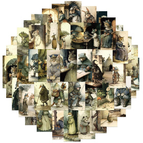 50PCS Animals Cat Dog Story Sticker Vintage Style fairy Tale Illustration