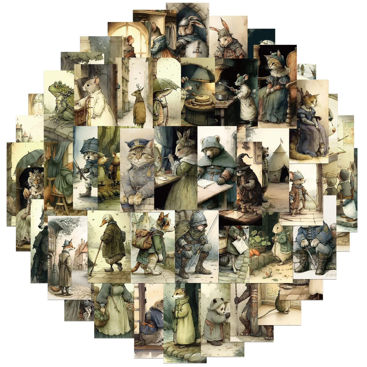 50PCS Animals Cat Dog Story Sticker Vintage Style fairy Tale Illustration
