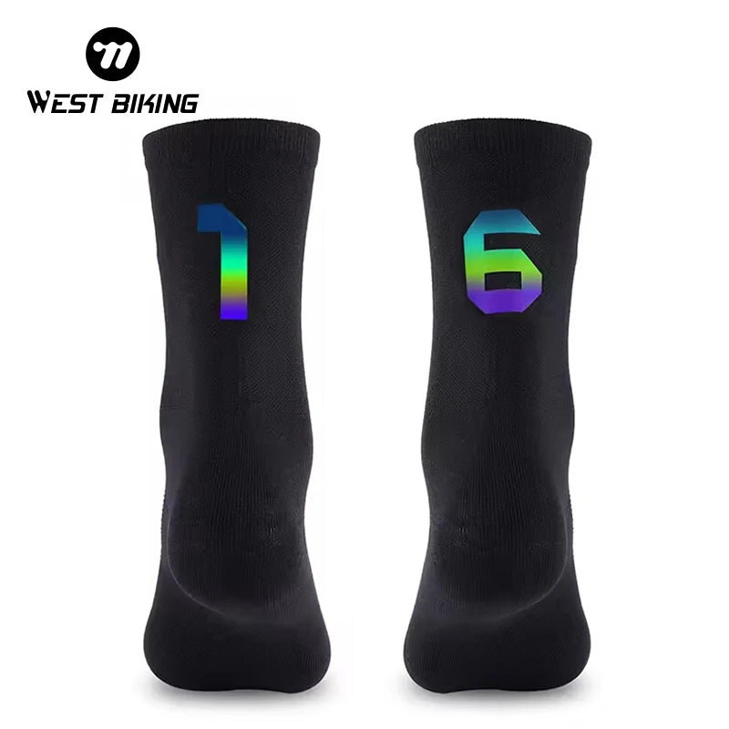 WEST BIKING Digital Colorful Reflective Socks Breathable Sweat Absorbing Cycling Socks Deodorizing All Seasons Sport Biking Sock