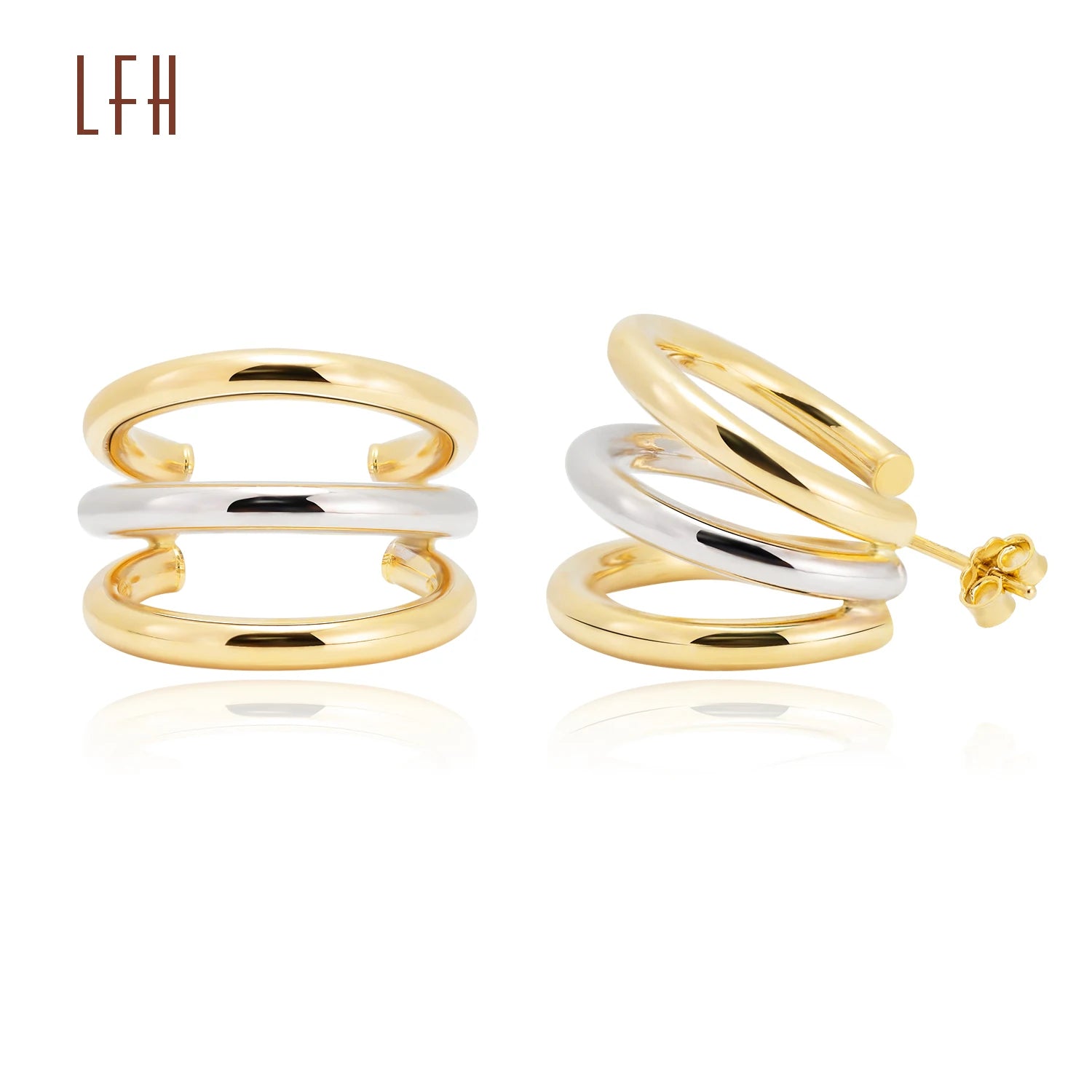Simple and Personalized Studs Hoop Earrings 18k Real Gold Temperament Gold Geometric Multi-layer Earrings