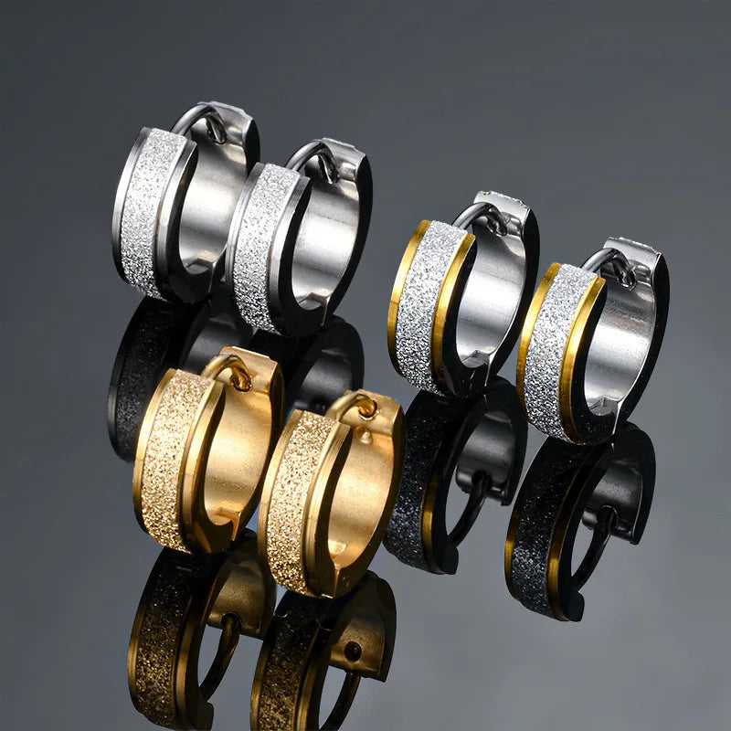 Fashion Frosted Gold-plated Stainless Steel Hoop Earrings Unisex Punk Silver Gold Color Circle Hoop Earrings Jewelry