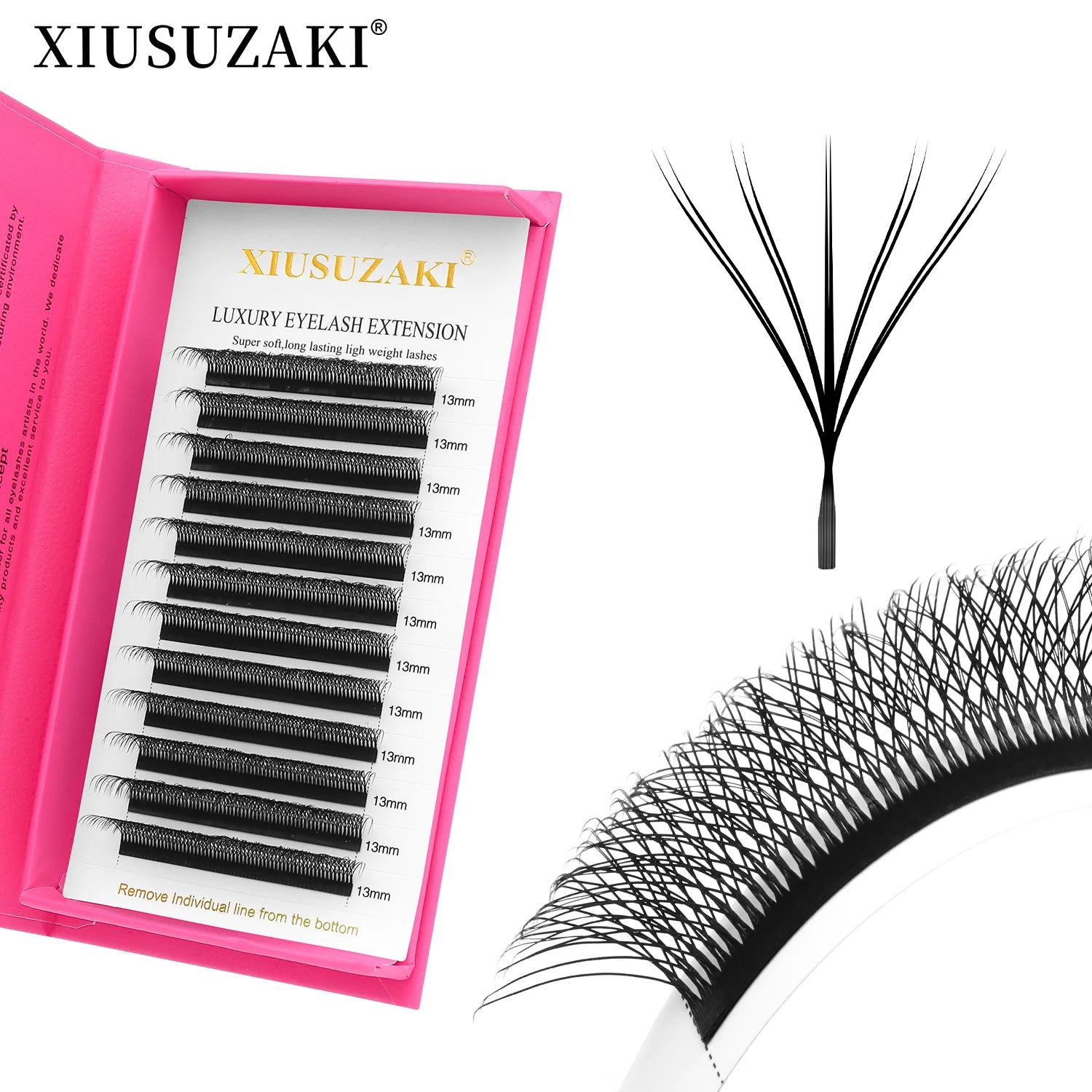 XIUSUZAKI Custom Private Labels Individual 10D W-Shaped Eyelashes Trays 10 Tips C/D Curl 2-5D W Double 5D Lash Extensions