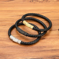 Simple Design Handmade Braided Genuine Leather Cord Wristband Mens Magnetic Buckle Bracelet for Women and Men Great Gift