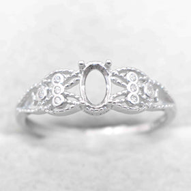 Semi Mount 4*6mm Sterling Silver Ring Frame Empty Blank Support Claw Setting S925 Base Holder Without Center Stone for DIY Inlay