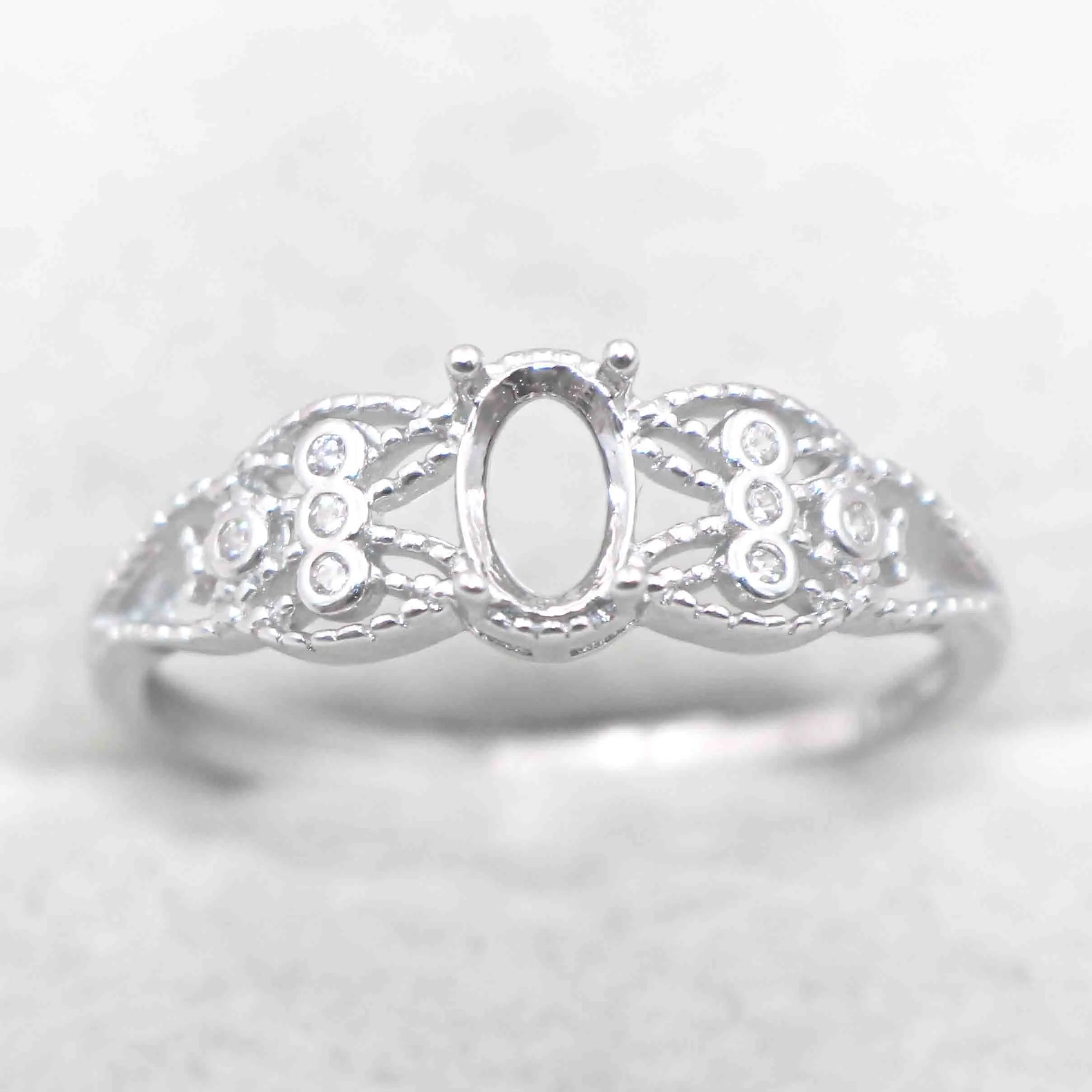 Semi Mount 4*6mm Sterling Silver Ring Frame Empty Blank Support Claw Setting S925 Base Holder Without Center Stone for DIY Inlay