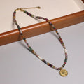 Minimalist Bohemian Natural Colorful Tourmaline Beaded Necklace Choker for Women Healing Stone Tourmaline Beaded Pendent Choker