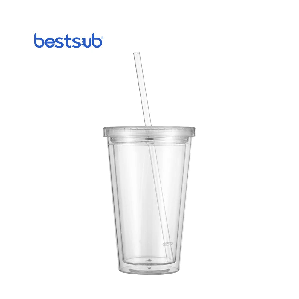 BestSub Wholesale 16oz Classic Clear Double Wall Plastic Bulk Drink Ice Water Drinking Screen Printing Tumblers for Par