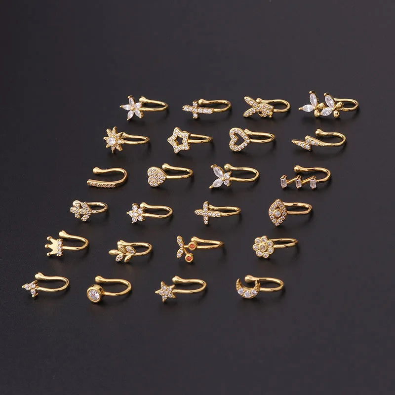 2024 Custom Stainless Steel Faux Nose Septum Hoop Nostril Ring Stud Dangle Clip on Cuff Non Piercing Jewelry /