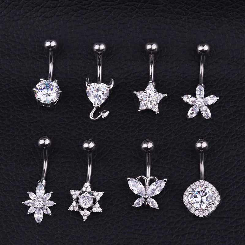 Wholesale 14G 316L Surgical Stainless Steel Belly Navel Button Rings Zircon Stone with Screw Bar Design Body Piercing Jewelry