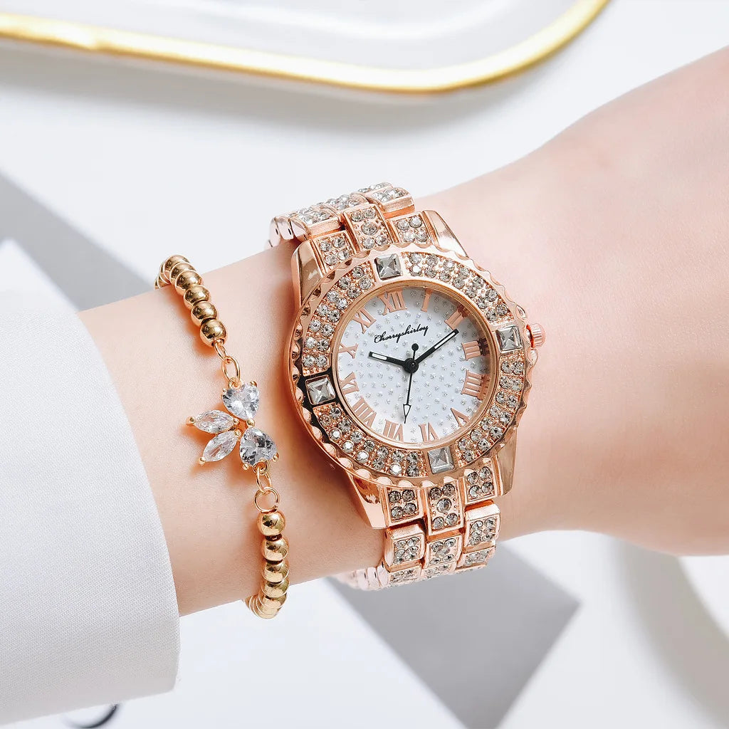 2022 Women Watches Fashion Rose Gold Watch Bracelet Set Ladies Wristwatches Stainless Steel Silver Strap Female Quartz Watch