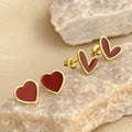 Stainless Steel Earrings for Women  Inoxydable 18K Gold PVD Enamel Red Fashion Heart Stud Earrings for Engagement for Party