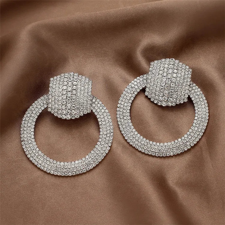 SP Statement Exaggerated Big Fashion Bling Rhinestone stud Earrings Women Wedding Oversized Earrings