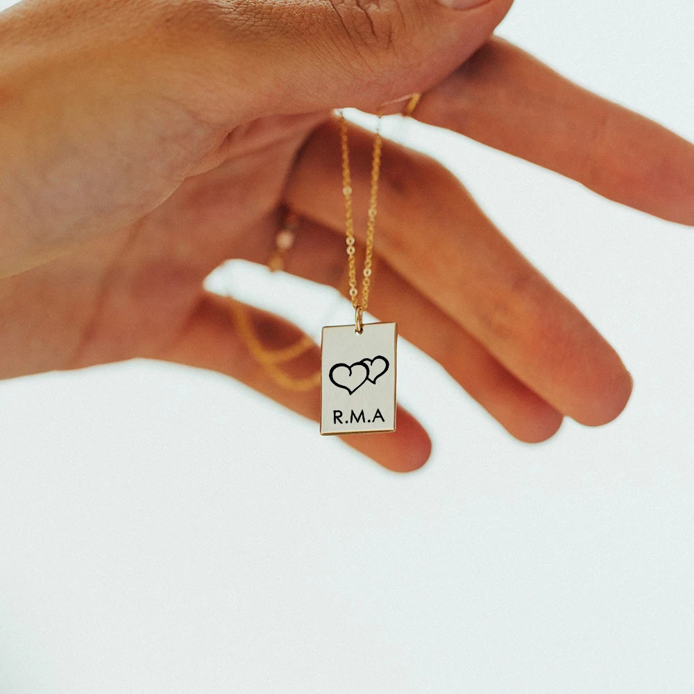 EManco Custom Necklace Carving Heartbeat Cross Love Necklace Custom Gold Choker Square Pendant 316L Stainless Steel Jewelry