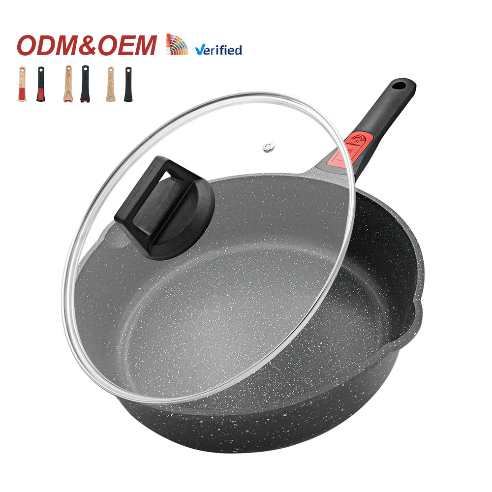SANLANG Induction Nonstick Deep Frying Pan Removable Cast Aluminum Frying Pan Non-stick