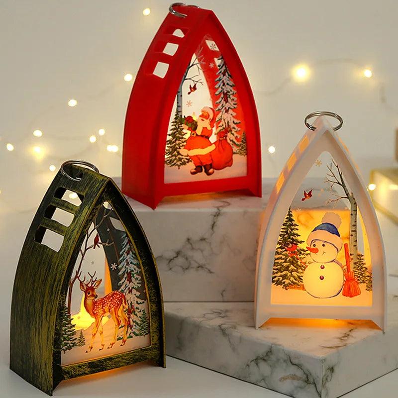 Christmas Decorations Luxury LED Candle Lights Triangle Shape Glass Customized Color New Vintage Hanging Window Ornaments