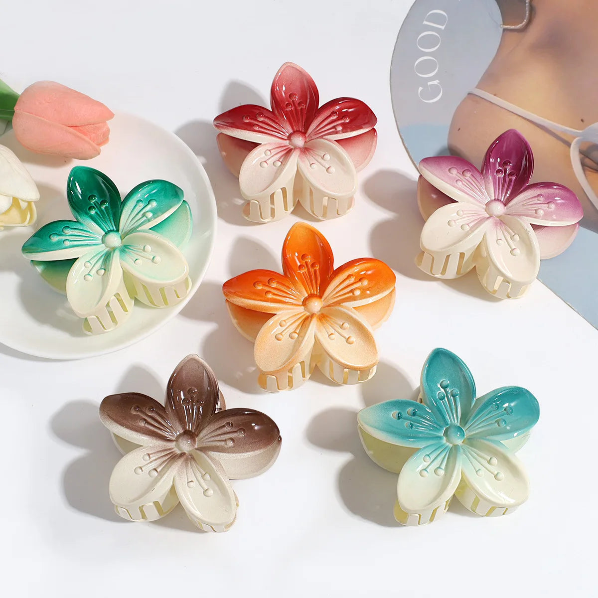 Fashion Simple Personality Elegant Sweet Flower Flower Print Grab Clip Go Out Everything Hair Clip Hair Accessories