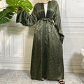 Muslim Eid Open Abaya Dubai Modest Sleeve Flowy Turkish Kaftan Women Islamic Clothing Kimono Printed Flower Satin Abaya
