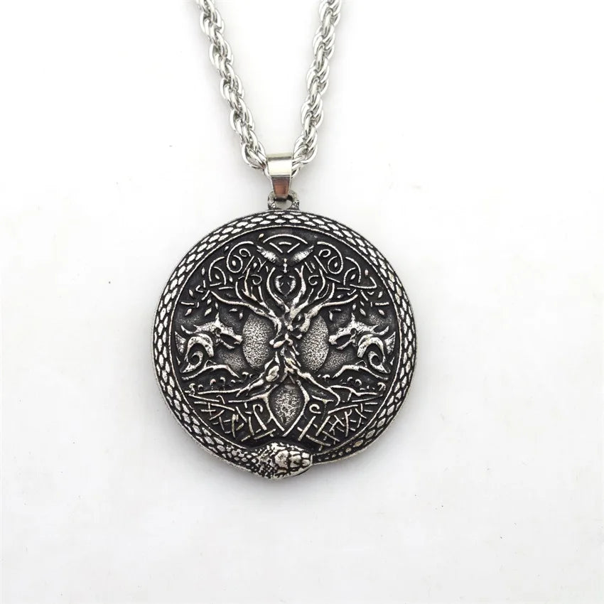 Tree of Life Wolf Snake Pendant Necklace Ouroboros Viking Talisman Norse World Tree Jewelry