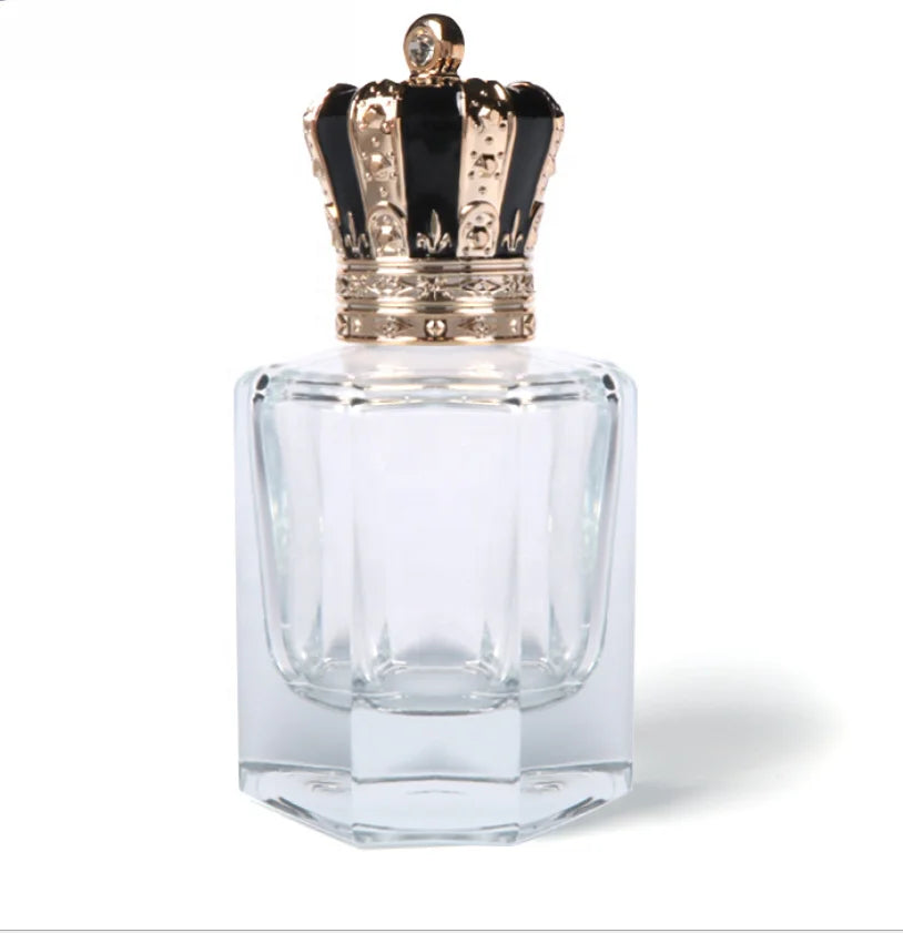 Customized Dubai Perfume Bottle 30ml Transparent Hexagonal Glass Bottle Crown Lid Spray Pump Bottle