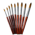Custom Private Logo Round Head Kolinsky Acrylic Nail Art Brush Classic Red Wooden Handle Design 3D Crystal Acrylic Brush #8-#24