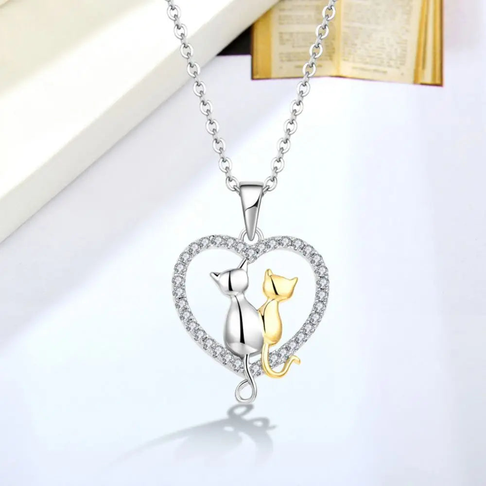 Yh Jewellery S925 Sterling Silver Plating Gold Two Cat Necklace for Women and Girls