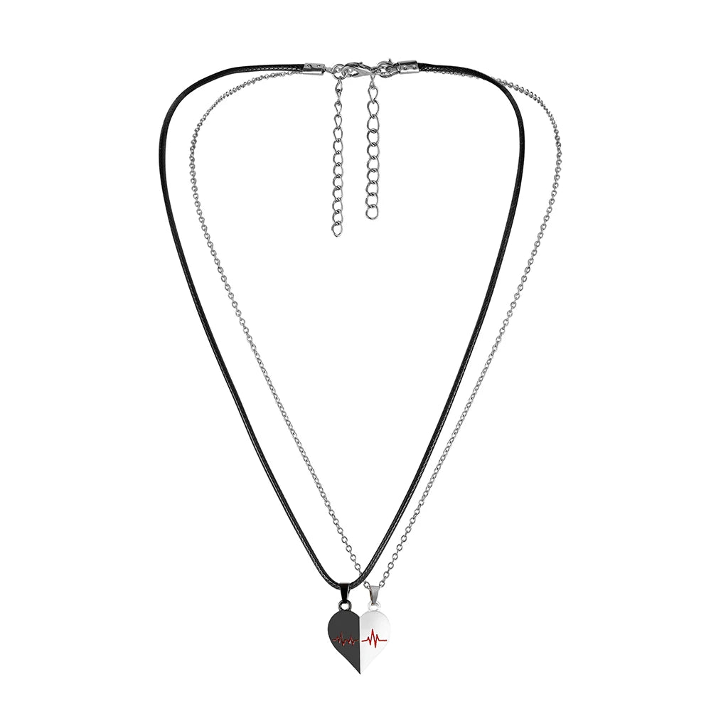 Cross Border Hot Personality Design Fashion Simple Creative love Couple Black and White with ECG Necklace Set