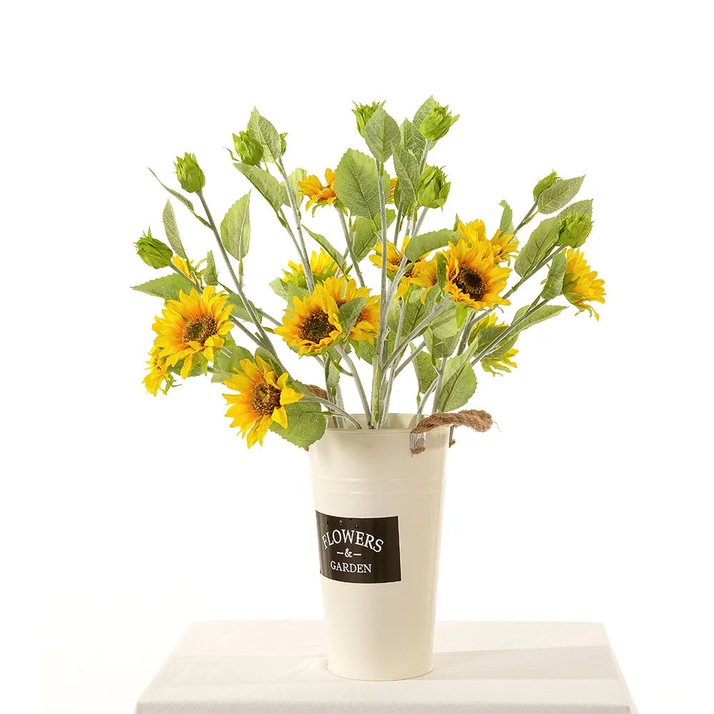 2023 New Artificial Sunflower Single Branch 67cm Three Flower Heads and Two Buds Home Furnishing Furnishings