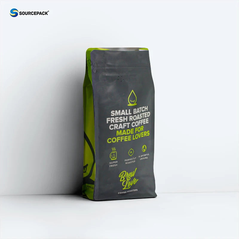 Custom Bags 250g 500g Zipper Moisture Proof Coffee Pouches Flat Bottom Coffee Bean Packaging Bags Side Gusset Coffee Pouches