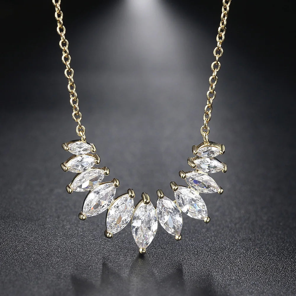 Wedding Bride Necklace Women Luxury Bling Geometric Zircon Copper O-chain Pendants Gold Color Gift Fashion Jewelry